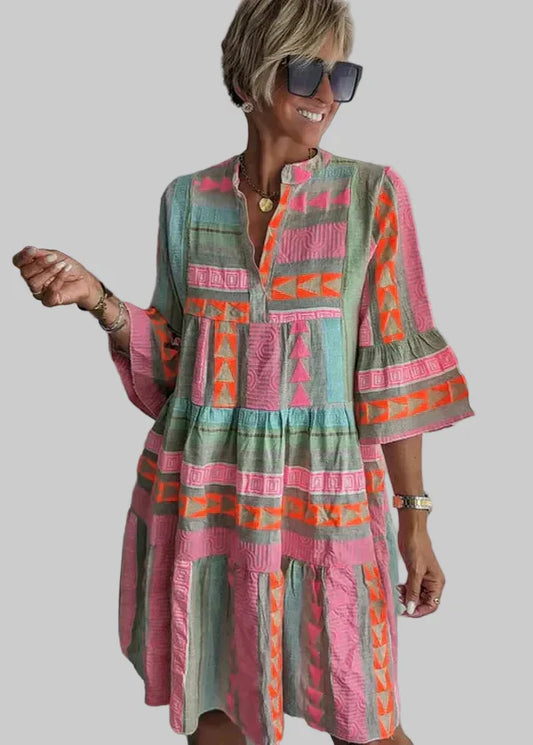 Amelia | Relaxed Geometric Print Midi Dress